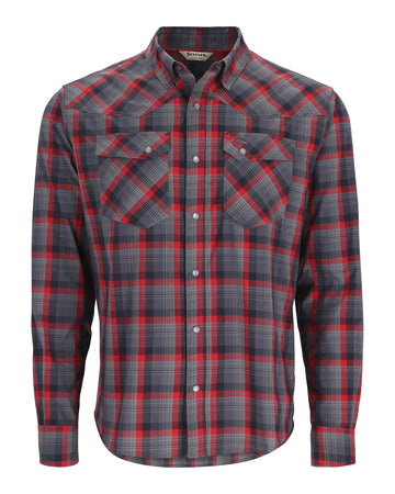 Simms M's Brackett LS Shirt - Auburn Red/Black Window Plaid