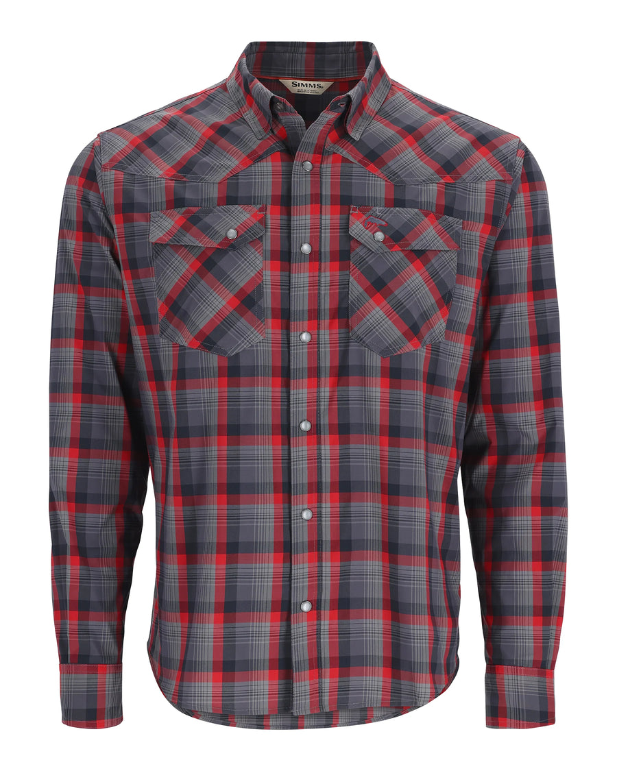 Simms M's Brackett LS Shirt - Auburn Red/Black Window Plaid