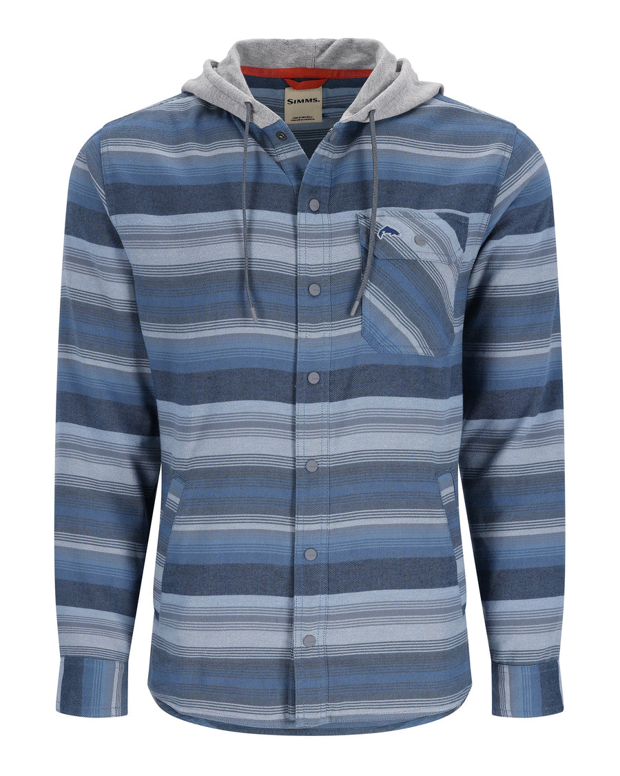 Simms M's Santee Flannel Hoody - Midnight/Neptune Blue Stripe