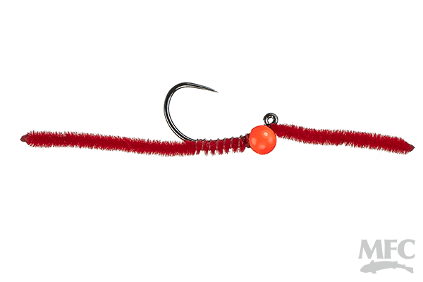 MFC Jig San Juan Worm - Red (Hot Orange Bead)